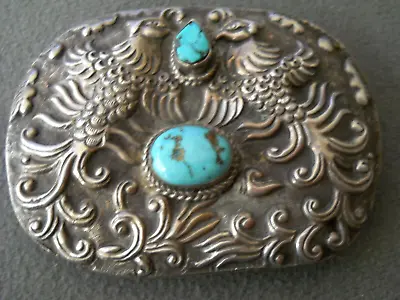 Vintage Turquoise Sterling Silver Sarimanok Birds Sterling Silver Belt Buckle • $140