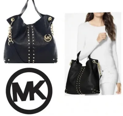 Michael Kors Uptown Astor Gold Studded Satchel Black • $125