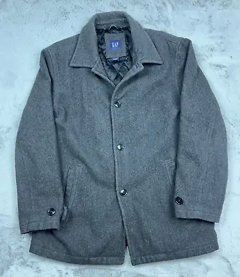 Gap Jacket Mens Large Gray Soft Blended Wool Pea Coat 4 Button Insulated • $49.99