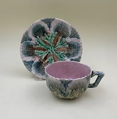 SHELL And SEAWEED Majolica ETRUSCAN Cup And Saucer By Griffin Smith & Hill • $99.49
