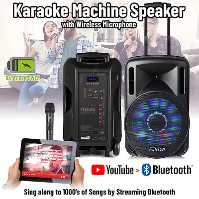 FT Portable Bluetooth Karaoke Machine PA Speaker 700W 12  LED Light Wireless Mic • £139