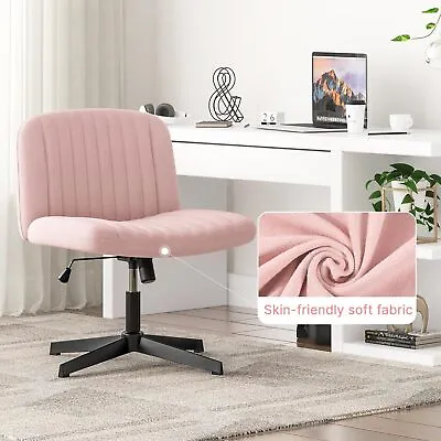 Armless Home Office Chair Swivel Velvet Fabric Desk Chair Height Adjustable • £54.47