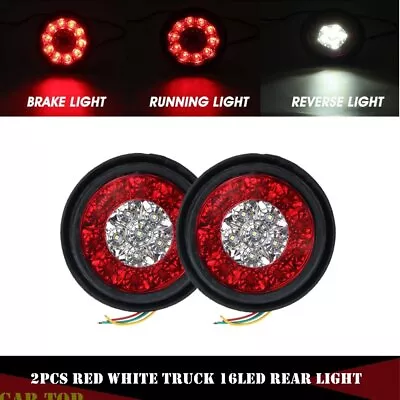 2X 4inch Round Red White 16-LED Truck Trailer Brake Stop Turn Signal Tail Lights • $18.23