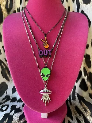 Betsey Johnson Star Power Alien Spaceship UFO PEACE OUT4 Individual Necklace Set • $82.99