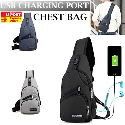 $12.89 • Buy Men Chest Bag Shoulder Backpack Sling Cross Body Satchel Travel Outdoor USB Port