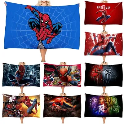 3D Boys Marvel Spiderman Bath Towel Beach Microfiber Blanket Turt 70*140cm Gift • £10.13