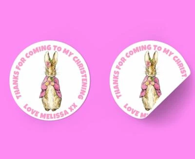 £2.75 • Buy Personalised Flopsy Peter Rabbit Round Christening Stickers Sweet Cones Bags