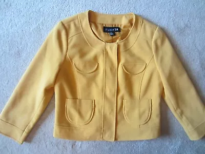 Womens Forever 21 Yellow Mustard Snap Button Up Jacket Coat Outerwear Medium M   • $7.99