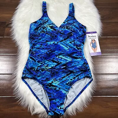 Miradonna Miraclesuit Women's Size 14 Zig Zag Shaping V Neck One Piece Swimsuit • $49.95