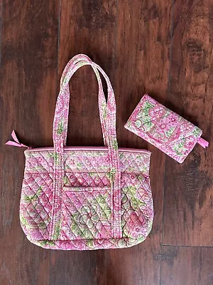 VERA BRADLEY Petal Pink Quilted Floral Tote Shoulder Bag + Wallet Set Retired • $46