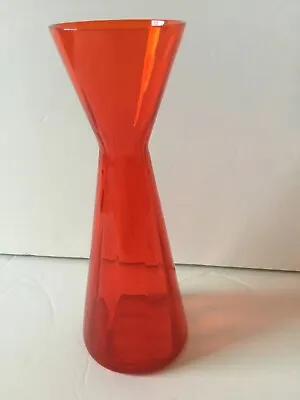 VINTAGE MCM Scandinavian Art Glass RED Hyacinth Bulb Vase W Optical Lines RARE • $49.99