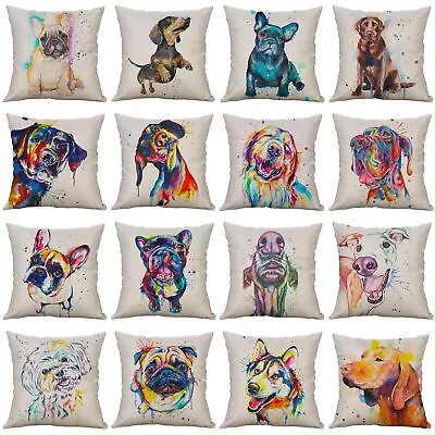 Pillow Covers18x18 Watercolour Dogs Design Throw Pillow Case Cushion For Sofa • £3.26