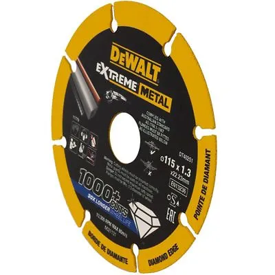 Dewalt DT40251 115mm X 22.23x 1.3mm Extreme Metal Diamond Disc 4.5  Wheel • £12.50