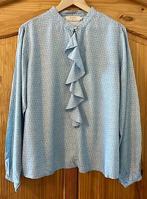 Cream Clothing Blue Geometric ‘Raya’ Ruffle Blouse / Boho Shirt Size 40 / 12-14 • £5.99