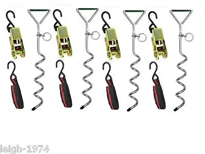 £37.99 • Buy Ratchet Ropes Straps Tie Down Anchor Stakes Strap Kit Pegs Gazebo Marquee NEW