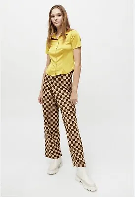 DAISY STREET  BROWN CHECKED FLARES  KNIT TROUSERS URBAN OUTFITTERS 70’s  10 NEW • £10