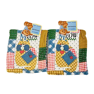 2 Crafty Cat Potholders Patchwork Quilt Design 7 X 7 Loop To Hang Vintage NOS • £10.55