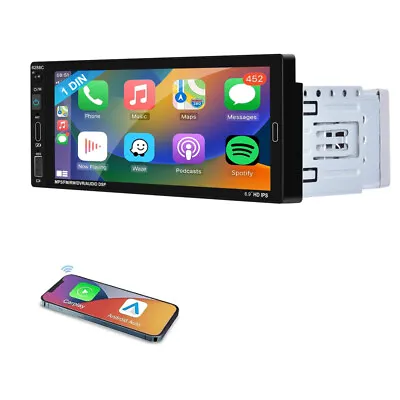 Single DIN 6.86  Car Stereo Touch Screen Wired Carplay Android Auto BT FM Radio • $52.99