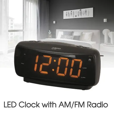 Large-Digit Alarm Clock With AM/FM Radio Amber Dual Alarm Snooze Function • $39.95