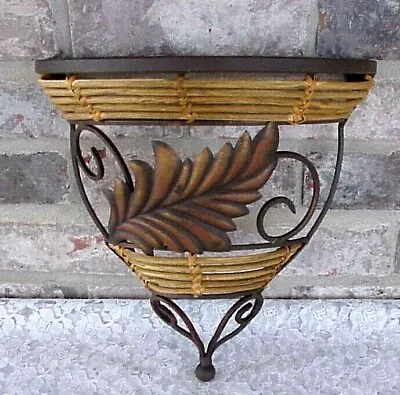 Vintage  Wall Shelf Half Moon Metal Bamboo Leaf Scrolls Finial 10 1/2  T • $23.19