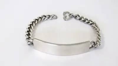 Vtg Signed Sterling Silver Mens Curb Cuban Link Chain ID Bracelet No Mono 7.5” • $44.99