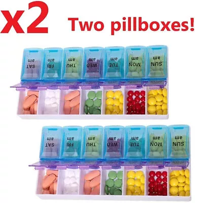 2PCs Weekly Pill Box Organizer 7 Day AMPM Organizer Case Medicine Removable Pill • $5.45