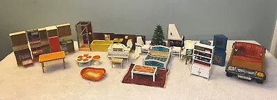 Huge Lot Of Vintage 70s LUNDBY Dollhouse Furniture Kitchen Rare Christmas Tree • $214