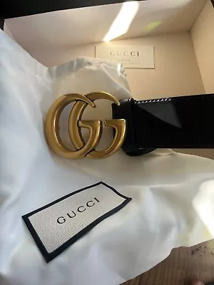 Black Leather Gucci Belt With Gold-tone GG Marmont Hardware (XL/95) • $320