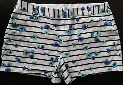 Guc Woman Elle Venice White & Black Stripes Floral Stretch Chino Twill Shorts 18 • $12.49