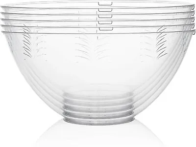 5 X Extra Large Clear Hard Plastic Salad Serving Bowls Outdoor Party 3000ml 9''5 • £14.99