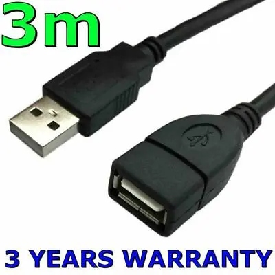 $5.95 • Buy 3m USB Extension Data Cable 2.0 Male To A Female Long Cord For Computer MacBook