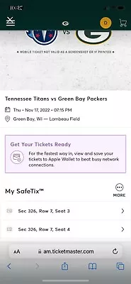 Packers And Titans Game 11/17  • $300