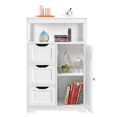 $89.99 • Buy Bathroom Floor Cabinet Free Standing Storage Organizer With 3 Drawers, White
