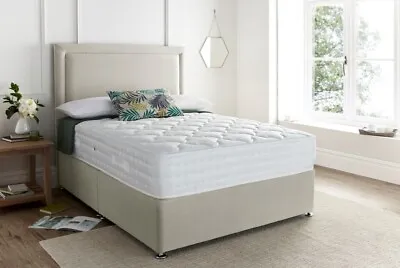 Memory Foam Divan Bed Set With Mattress & Plain 20  Headboard 3ft/4ft6 5ft/6ft • £219.99