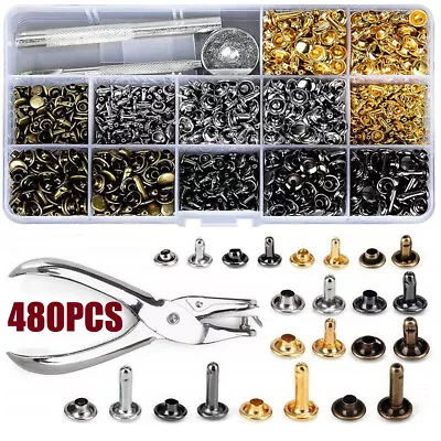 480Pcs/Set Rivets Double Cap Metal Stud Fixing Tool For Leather Craft Belt Kits • £8.99