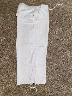 Guy Vintage Cotton Linen Men’s Long Shorts Cargo Capris Drawstrings Beach 32” • $35