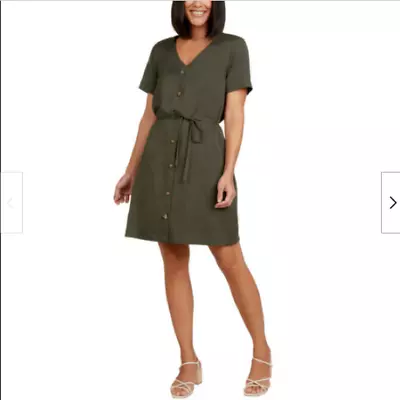 Matty M Women's Front Button With Tie Belt Dress(olive Small)nwt • $15.04