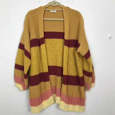 $8.24 • Buy Umgee Large Cardigan Color Block Open Front Sweater Striped Yellow Maroon 