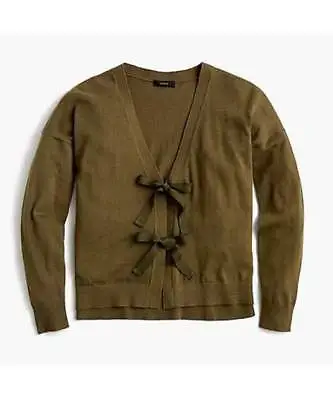 NEW J Crew Womens Ribbon Ties Sof Wool Blend Crop Cardigan Sweater Olive M L NWT • $38.99