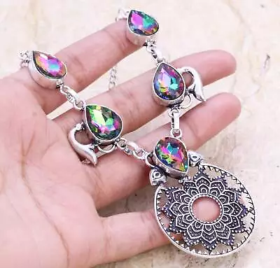 Mystic Topaz Art Piece 925 Silver Plated Handmade Necklace Of 18  • $2.25