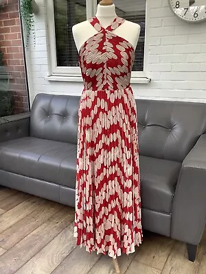 New MINT VELVET Red & Ivory Print Pleated Midi Dress - Size 12 - RRP £189 • £5.50