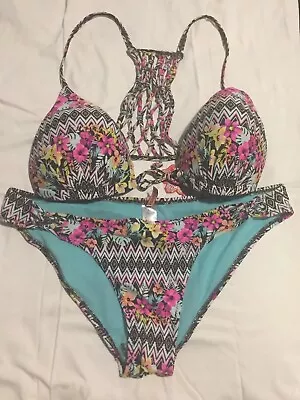 Apollo Swimwear 2 Pc Bikini And Push Up Top Multi ColorSwimsuit  L NWT • $13.30