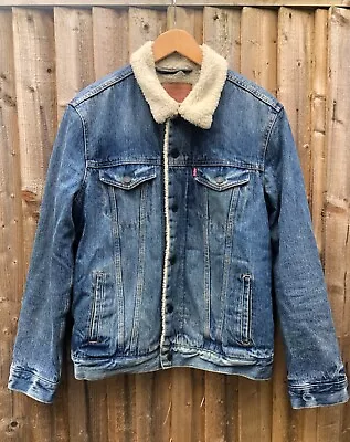 Levi's Mens Sherpa Fleece Lined Denim Trucker Jacket Medium • £25