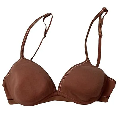 Victorias Secret Underwire Bra Brown Dark Taupe Cotton Blend Size 32B • $10.39