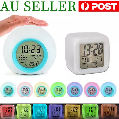 $10.99 • Buy 7 Colors Changing Digital Clock Temperature Light Cube Desk Kids Wake Up Alarm