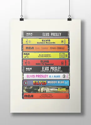 Elvis Presley Poster: Cassette Print Original Elvis Albums Fan Gift Art • £16.49