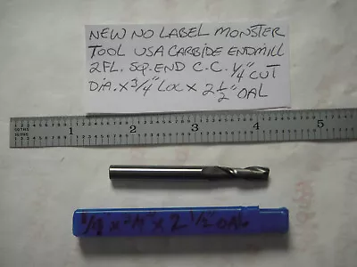 New Monster Usa 1/4  X 3/4  Loc X 2 1/2  Oal 2fl. C.c. Carbide Square Endmill   • $17.99