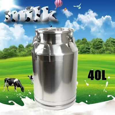 40L Stainless Steel Milk Can Milk Jug Bucket Tote Oil Storage Container With Lid • $108.30