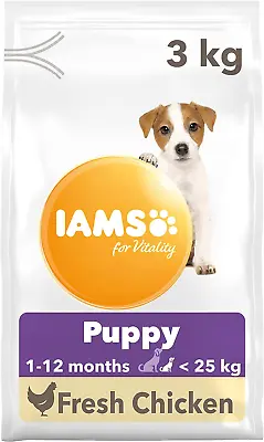 IAMS Complete Dry Dog Food For Puppy Small And Medium Breeds With Chicken 3 Kg • £13.75