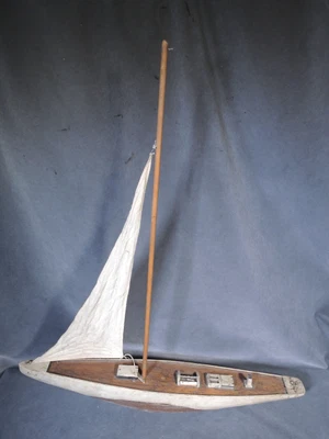 $165 • Buy 24  Antique Pond Yacht Carved Wooden Hull Boat, Hand Sewn Sail, The  Kenny A 